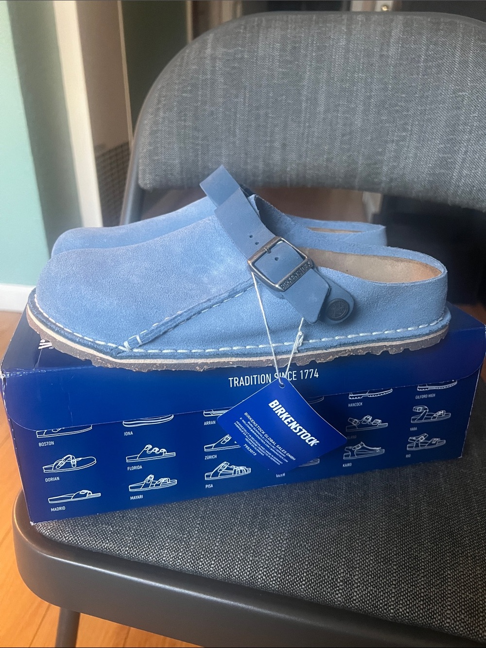 Birkenstock Light Blue Suede Boston Clog Slip-On size 38 ( L7 - M5 ) BEST OFFER.